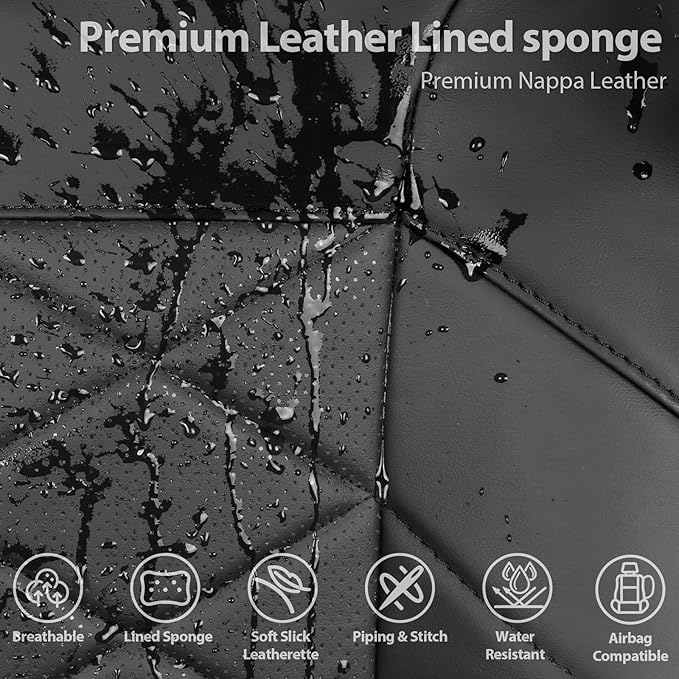 CAR PASS Nappa Leather Back Seat Cover Memory Foam, Luxury Breathable Faux Leather Bench Rear Seat Cover, Thick 3D Foam Zipper Split Backseat Cover Universal Fit for Cars, Trucks, Sedans, SUV, Black