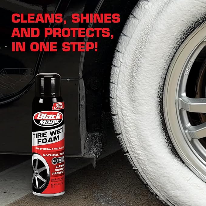 Black Magic 800002220 Tire Wet Foam, 18 oz. - Specially Formulated Thick Tire Spray Foam Clings to Tires to Dissolve and Clean Dirt While Shining and Protecting All In One Step