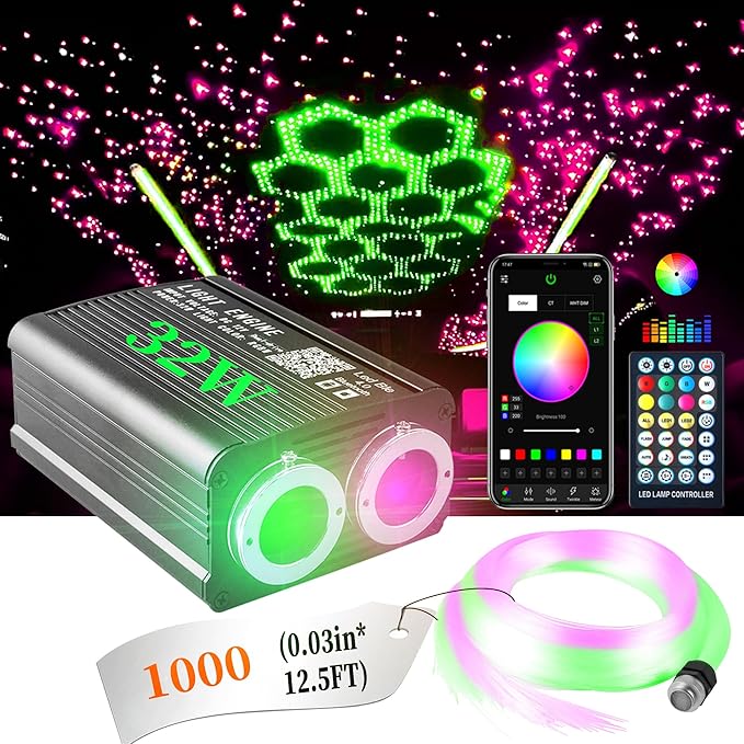 VASTFIRE Dual-Color Starlight Headliner Kit - 1000 Fibers Music Sync 32W RGBW Fiber Optic Car Ceiling Lights for Trucks, SUVs, Jeep Wrangler (2018-2024) | Twinkle Effects | Bluetooth App Control