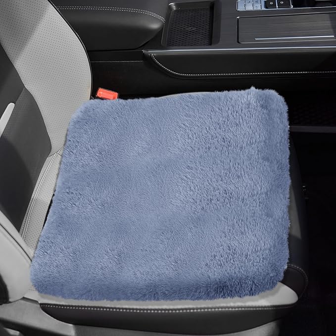 wuyaoyao Sheepskin Car Seat Cushion, Soft Comfort Fur Wool Car Seat Covers, Winter Warm Auto Front Seat Cushion Pad, Fuzzy Seat Bottom Protector Universal for Vehicle Office Chair (Gray)
