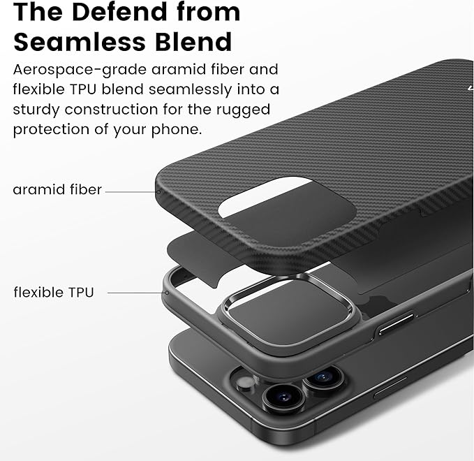 pitaka Case for iPhone 16 Pro Max, 6.9" - MagSafe Compatible, Shockproof, 600D Aramid Fiber & TPU Combined [Military Grade Protective Case - Black/Grey (Twill)]