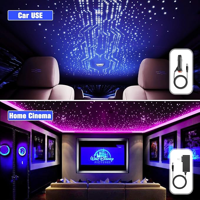 16W Meteor Twinkle LED Fiber Optic Lights, Bluetooth APP/Remote/Music Control RGBW Star Ceiling Light Kit+Adapter+Car Use Plug+Shooting Stars Light Kit, 550pcs*0.03in*9.8ft for Car/Home