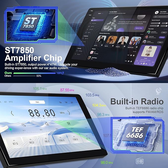8 Core 6+128 GB Music Host with Qualcomm Android 13 Double Din Octa Core Car Stereo for Honda Civic 2016-2020 with 9 Inch Touchscreen Radio Built-in ST7850 AMP FM/AM/RDS Wireless CarPlay/Android Auto