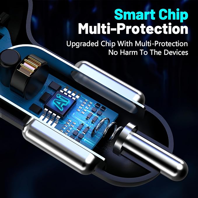 Car Charger Adapter, 4-Port Cigarette Lighter USB Charger Adapter with Voltmeter PD 3.0 & QC 3.0 Car USB Charger Multi Port Accessories Fast Charging for iPhone, Samsung, iPad & Phone Tablets