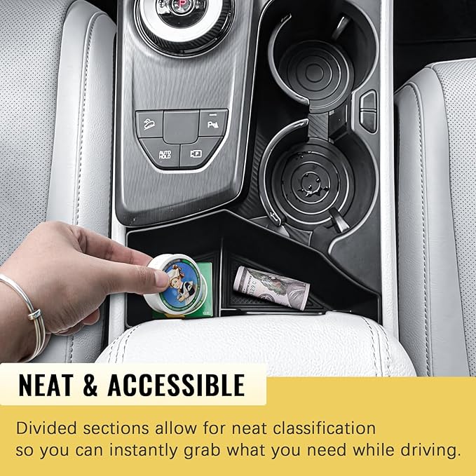 2PCS Center Console Organizer & Armrest Storage Box Compatible with 2023-2025 2026 Kia Sportage Hybrid/Plug-in Hybrid Accessories (with Rotary Type Transmission ONLY), ABS Middle Console Insert Tray