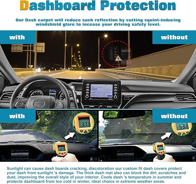 x xotic tech Center Console Dashboard Mat Pre-Cut Non-Slip Sunshield Sun Glare Protector Dash Carpet Pad Black Cover Compatible with Toyota Camry 2018-2024
