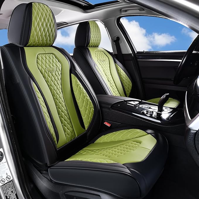 Coverado Seat Covers Front Seats, Green Car Seat Covers 2 Pack, Driver Seat Cover, Luxury Automotive Seat Covers, Car Seat Cushion, Front Car Seat Covers Leather Seat Protector Fit for Most Cars