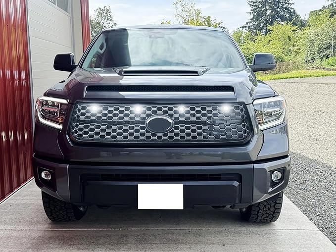 iJDMTOY 4pc Black-Out Smoked Lens Xenon White Full LED Front Grille Clearance Light Kit Compatible with Toyota 2018-2021 Tundra w/Honeycomb, Non-TRD, Non-Horizontal Beam Grille