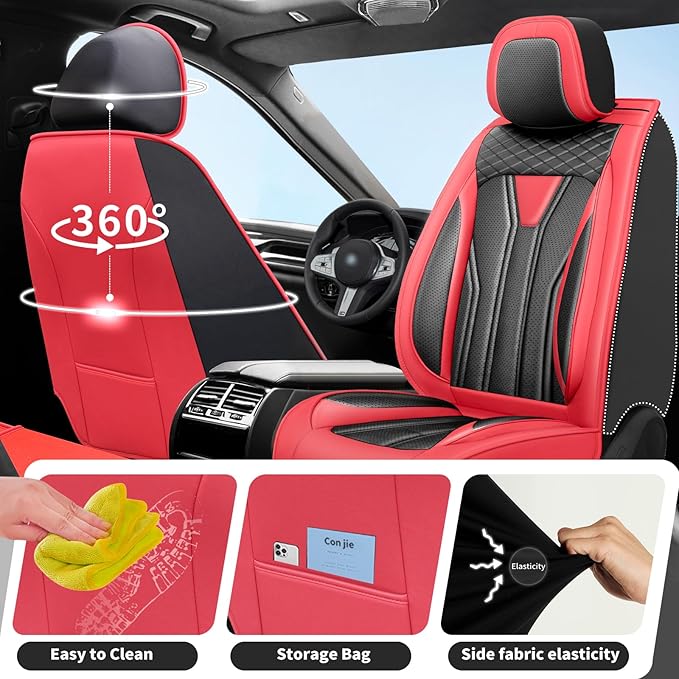 Fit Tucson Car Seat Covers Premium Leather for Hyundai Tucson 2010-2025 2026. Waterproof， Breathable, Scratch-Resistant & All-Weather Seat Cushion Protector (Front Seat, Red&Black)