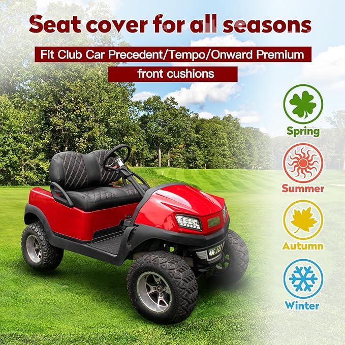 NOKINS Golf Cart Seat Covers Fit Club Car Precedent/Tempo/Onward Premium Front Seat Cushion, Golf Cart Vinyl Leather Diamond Seat Covers, Soft/Scratch-Resistant/No Stapler Needed