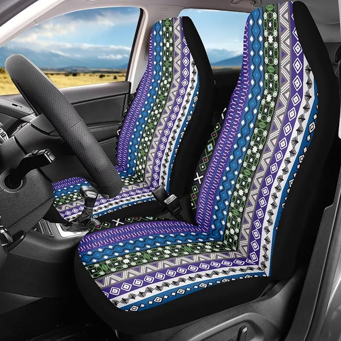 Baga Ethnic Striped Print Print Car Seat Covers for Women Men,Universal Auto Front Seats Protector Fits for Car,SUV Sedan,Truck