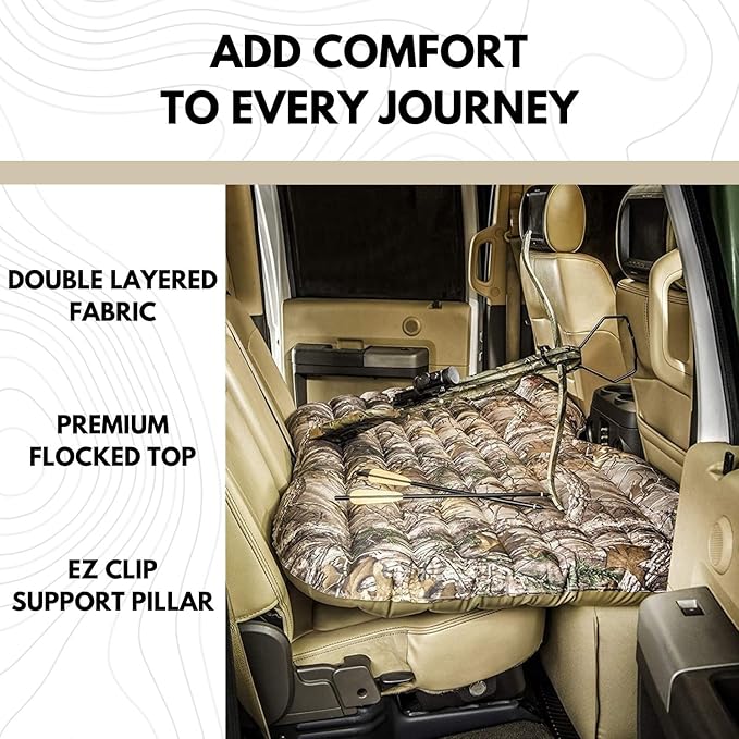 Pittman Outdoors Backseat Bed Air Mattress – 60” Rear Seat Mattress for Trucks & SUVs – Includes Portable DC Air Pump – Truck Air Mattress for Back Seat Travel & Camping – Camo Print