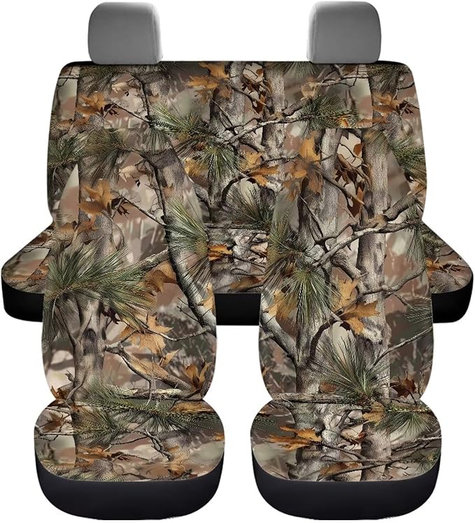 KEIAHUAN Camo Hunting Design Car Seat Covers Front Back Stretchy Vehicle Seat Covers Auto Front Bucket Seat Covers Rear Split Bench Seat Cushion Pads Fits Most SUV,Sedan,Truck,Minivan