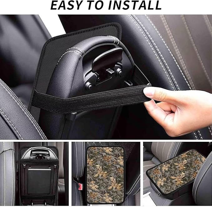 Camouflage Car Center Console Pad Camo Army Arm Rest Seat Box Cover Brown Cars Interior Accessories Auto Armrest Cover Protector for Most Vehicle, SUV, Truck