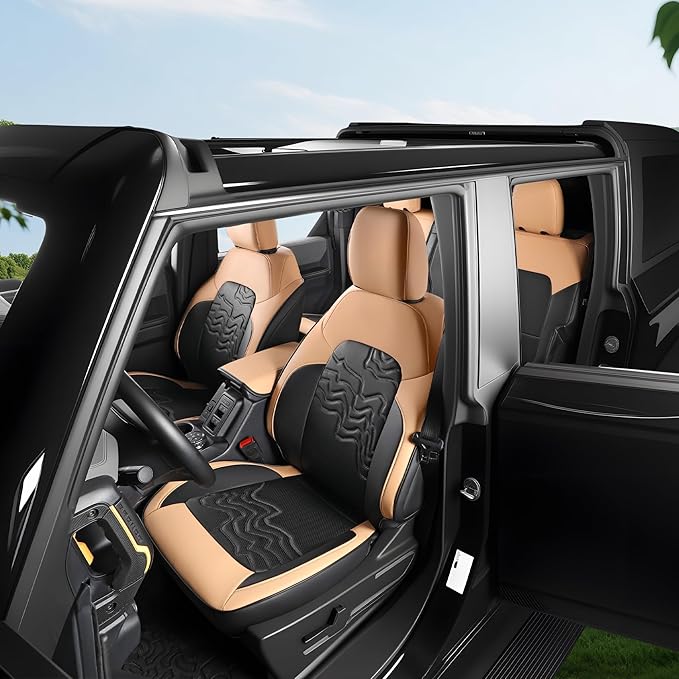 Red Rain Leather Black and Orange Seat Cover Customized Fit for Ford Bronco Seat Covers 4 Door 2021-2025 5 Seater (Bronco 4Door-Black+Orange)