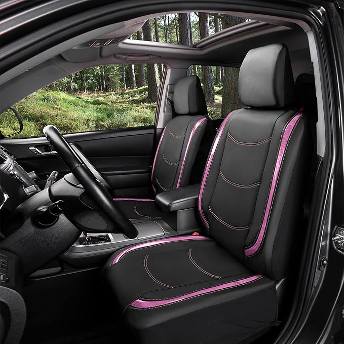 FH Group Full Set Faux Leather Car Seat Covers - Universal Fit, Low Back Front Seat Covers, Airbag Compatible, Split Bench Rear Seat Cover for SUV, Sedan, Pink
