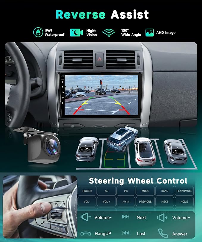 8 Core 6G+128G for Toyota Corolla 2009-2013 Android Car Stereo Carplay Android Auto, Rimoody 9 Inch for Corolla Radio GPS 4G-WiFi Bluetooth 5.0 FM/RDS DSP-36 Mirror Link Backup Camera