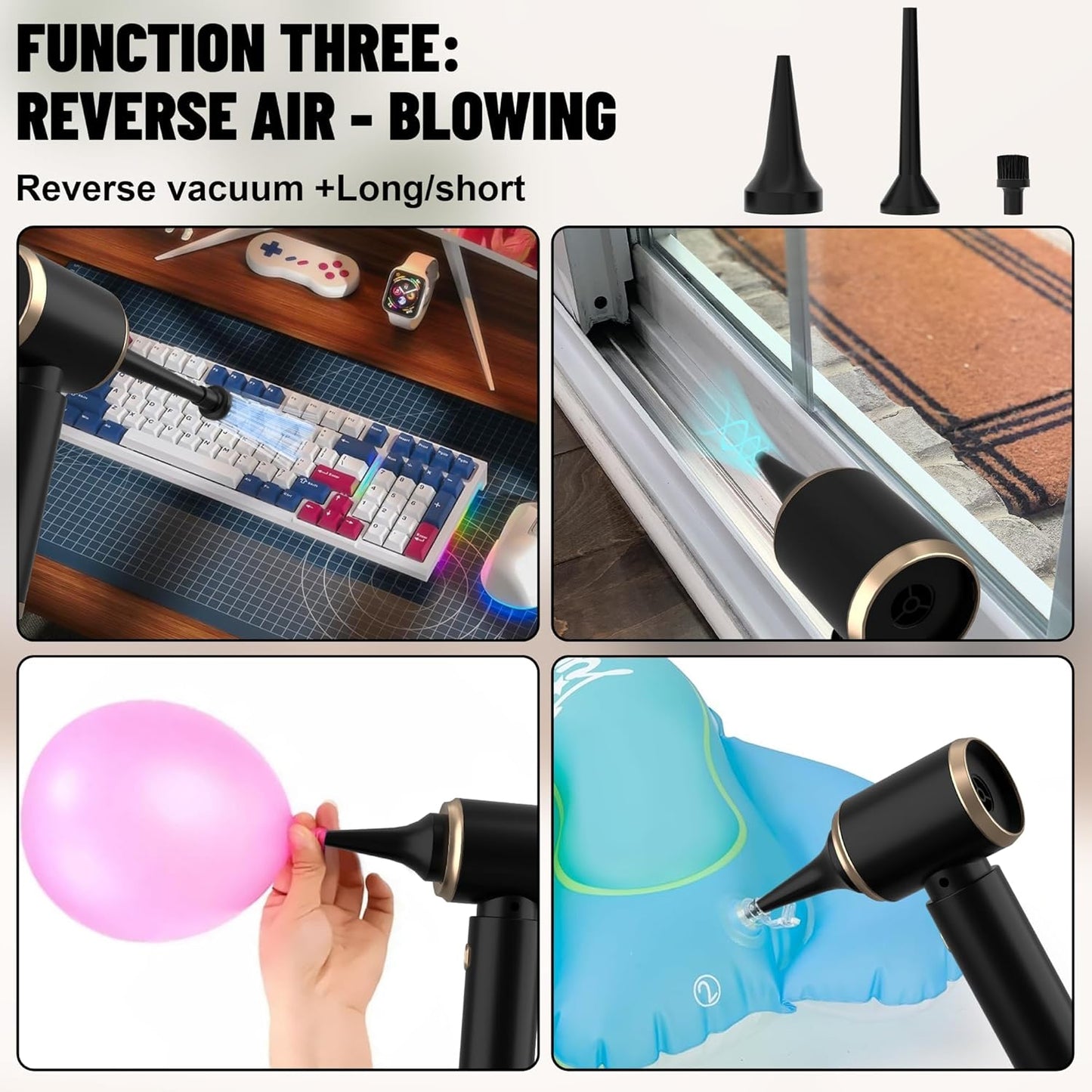 Handheld Car Vacuum Portable Cordless, 20000PA High Power 4 in 1 Vacuum Cleaner & Air Duster & Air Blower with 4000mAh Brushless Motor and Multi-Nozzles for Car (20000 PA-Black)