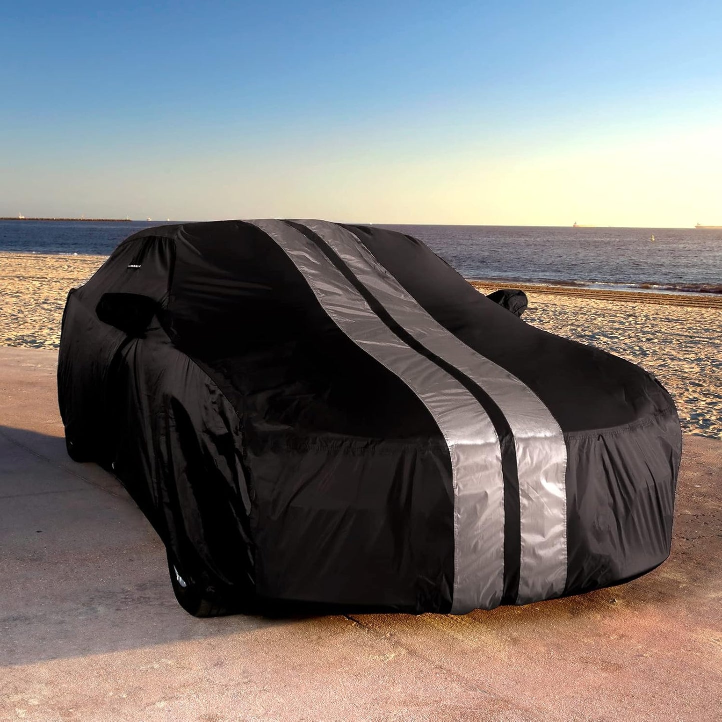 iCarCover Custom Car Cover for 1993-2002 Chevy Camaro STD, Z28, SS Waterproof All Weather Rain Snow UV Sun Protector Full Exterior Indoor Outdoor Car Cover (Stripe - Black/Gray)