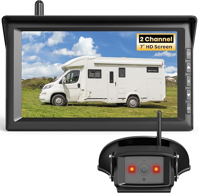 AUTO-VOX 7" Wireless RV Backup Camera Plug and Play: Pre-Wired for Easy Setup, Features 1080P HD, Night Vision, Wide Angle & Stable Signal for Trailers, Campers, Motorhomes