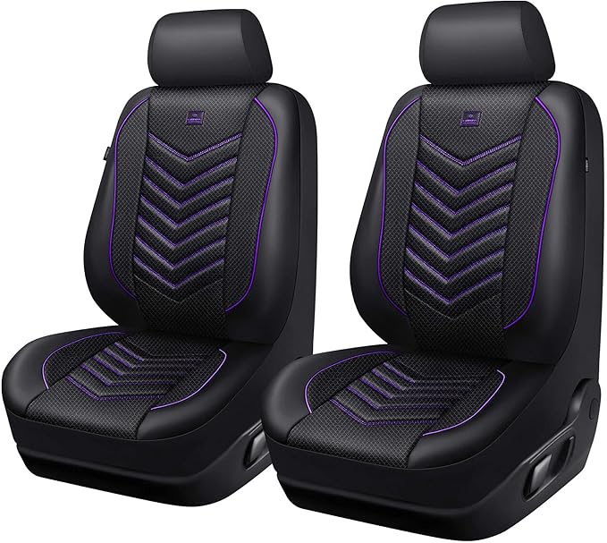 CAR PASS 3D Foam Mesh Leather Car Seat Covers Front Seats, Breathable Front Seat Cover for Cars, Comfortable Universal Fit for SUV Truck Sedan Automotive Anti-Slip Airbag Compatible, Black and Purple