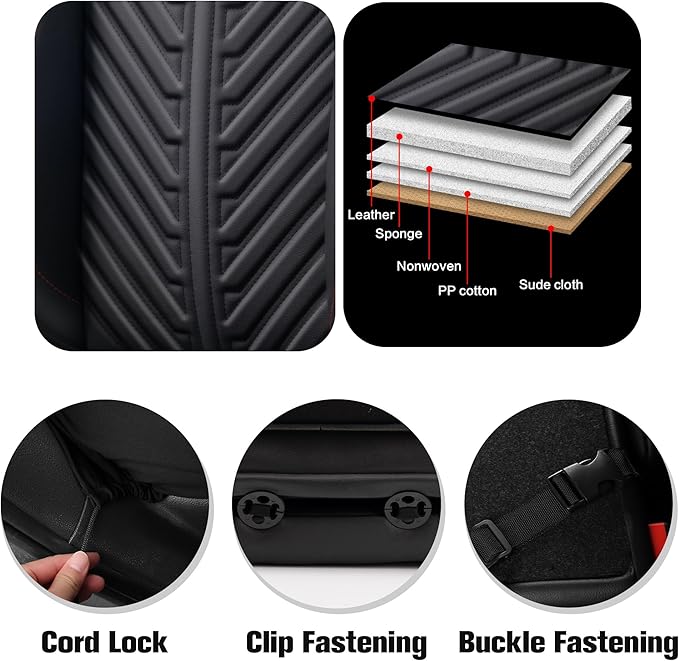 PU Leather Car Seat Covers Front Set – Waterproof seat Cover for Cars，3D Foam Support Automotive seat Covers ，Airbag Compatible, Universal Fit for Cars SUVs Trucks Sedans（Black/Red）