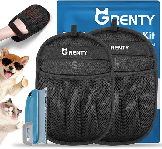 GRENTY 2 PCS Pet Hair Removal Glove for Dogs & Cats, Upgraded Five-Finger Electrostatic Magic Brush Pet Hair Remover, Pet Hair Removal Tools for Clothing, Carpet, Sofa Gaps, Car Seat