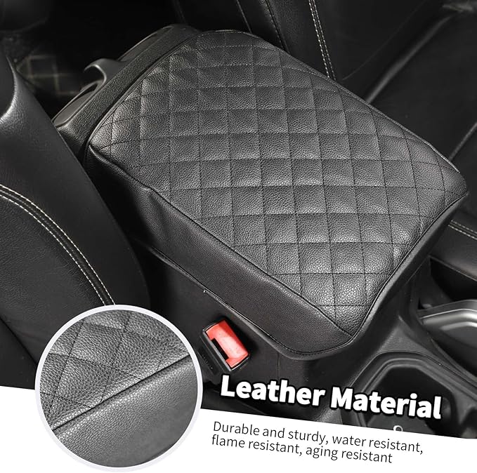 Jimen for JL Armrest Cover, Leather Auto Center Console Cover Arm Rest Cushion Pad Compatible with Jeep Wrangler JL JLU & Jeep Gladiator JT 2018-2024 (Black)