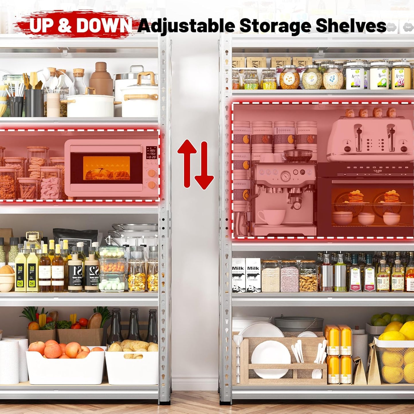 REIBII 2020LBS Garage Shelving Heavy Duty Metal Shelving 5 Tier Storage Shelves, Metal Shelves for Warehouse Basement, Easy Assembly, 72" H x 35.55" W x 16" D, Galvanized, 3 Pack