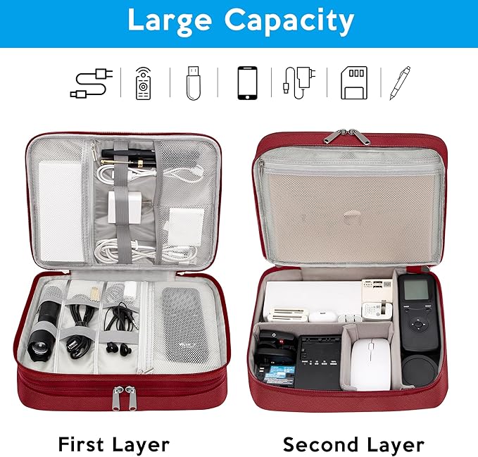 CILLA Electronic Organizer Travel Case, Travel Cord Organizer Case Portable Waterproof Cable Organizer Bag for Charger, Cord, USB, Power Bank, Earphone