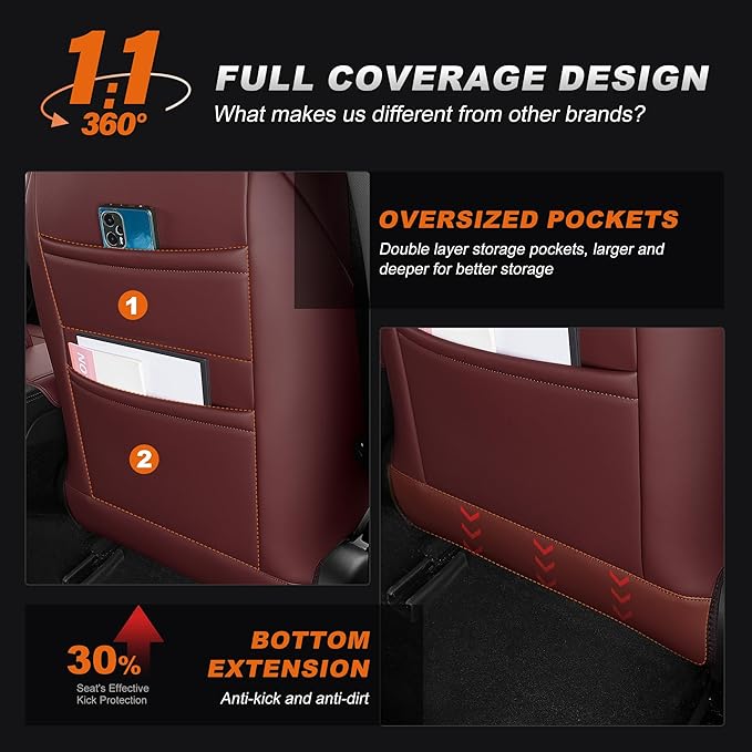 AOMSAZTO Car Seat Cover Fit for Tesla Model 3 2024 2025 (Not for Performance) - Full Set Customized Wine Red Seat Covers (with Armrest Cover)