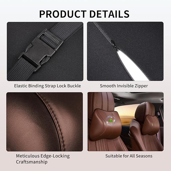 2PCS Leather Memory Foam Car Headrest Pillow Ergonomic Neck Pillow, Universal for Tesla Model Y/3/X/S BMW X3 X5 Lexus TX350 NX350 350h RX350 Volvo XC60 XC90 for Neck Pain Relief(Brown)