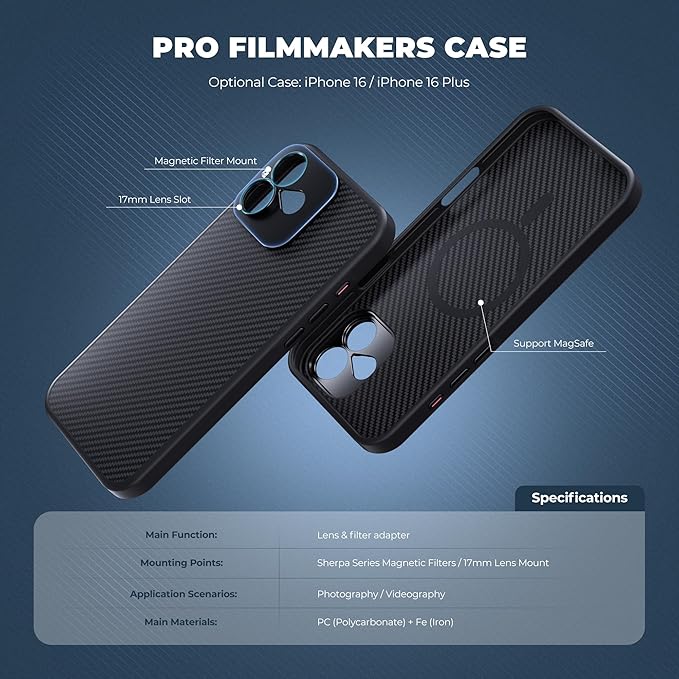 FREEWELL Pro Filmmaker Case for iPhone 16-17mm Lens & Magnetic Filter Mount Black