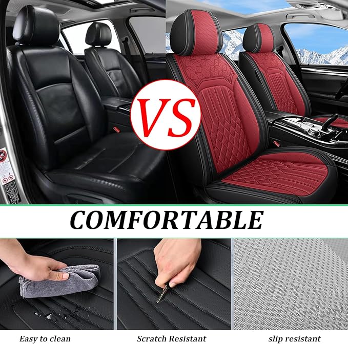 Car Seat Covers for Genesis GV70 2022-2025 2026, Full Set Nappa Leather Waterproof Breathable Anti-Slip Airbag Compatible Car Seats Protector, Car Interior Seats Cover (Black+Red,+Pillow)