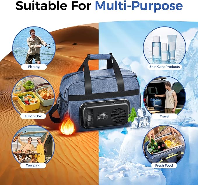 Electric Portable Cooler Plug in 12V Car Cooler Bag, Warmer Bag for Vehicle, DC Power Cord,25L Insulated Lunch Bag for Family Outings, Grocery,Camping,Truck Drivers,All Season ﻿