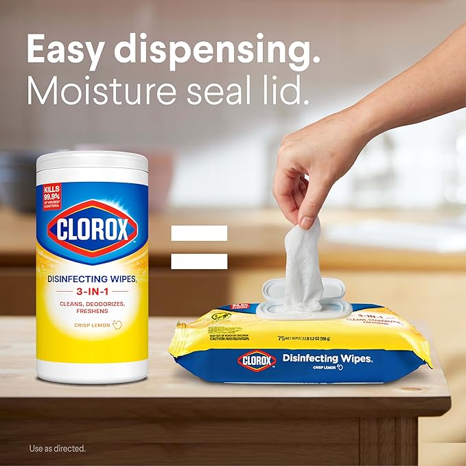 Clorox Disinfecting Cleaning Wipes Flex Pack, Bleach Free, Crisp Lemon, 75 Count (Pack May vary)