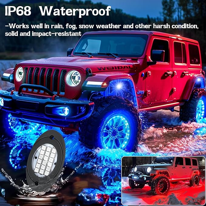 10 Pods RGB LED Rock Lights, Underglow Multicolor Neon Light Kit Wheel Well Light with APP Control & Music Mode, Under Glow Lights for Trucks,Jeep,SUV,Golf Cart,ATV,Pickup Off Road,12 V