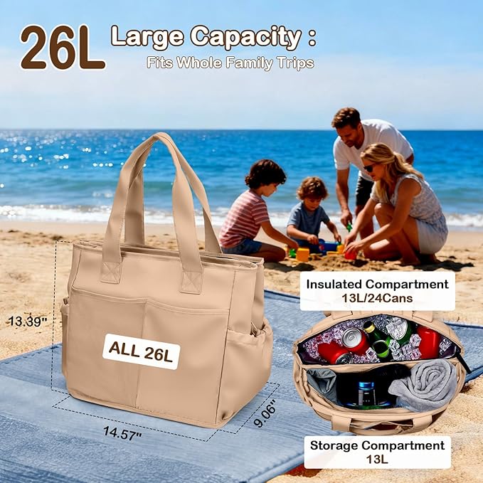 Odoland Soft Cooler Bag - Leakproof & Insulated, 2-in-1 Collapsible Design, Dry/Wet Separation, Large Soft Sided Cooler with Multi-Pocket Design for Beach, Picnic, Camping, Day Trip, Family Size