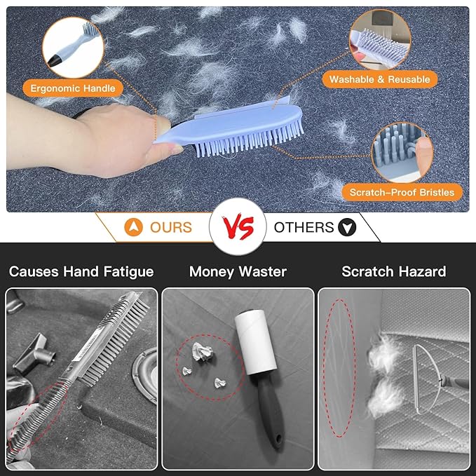 Professional Rubber Dog Hair Remover Brush for Car & Home – Auto Detailing Tool Removes Pet Hair from Vehicles, Furniture, SUVs, Trucks, RVs