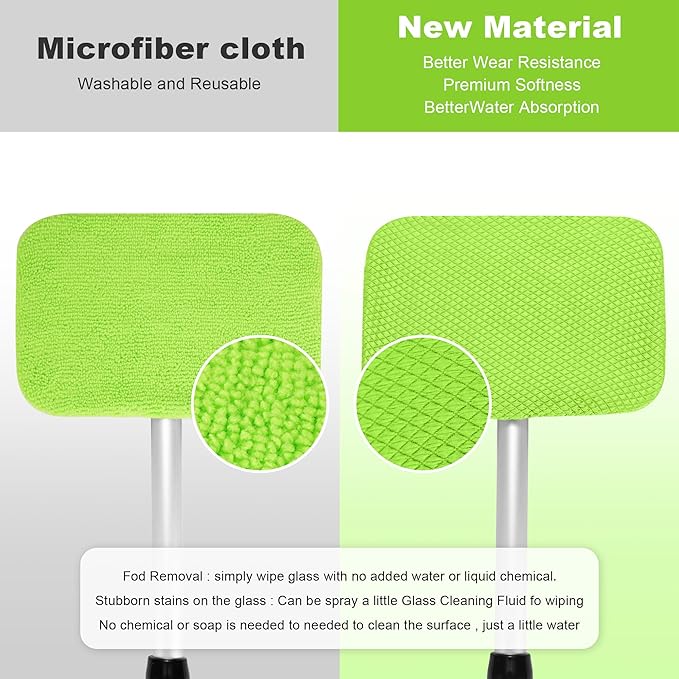 XINDELL Windshield Cleaning Tool for Car – 27inch Extendable Handle Window Cleaner with Reusable Microfiber Pads, Streak-Free Interior & Exterior Auto Glass Cleaner (Green)