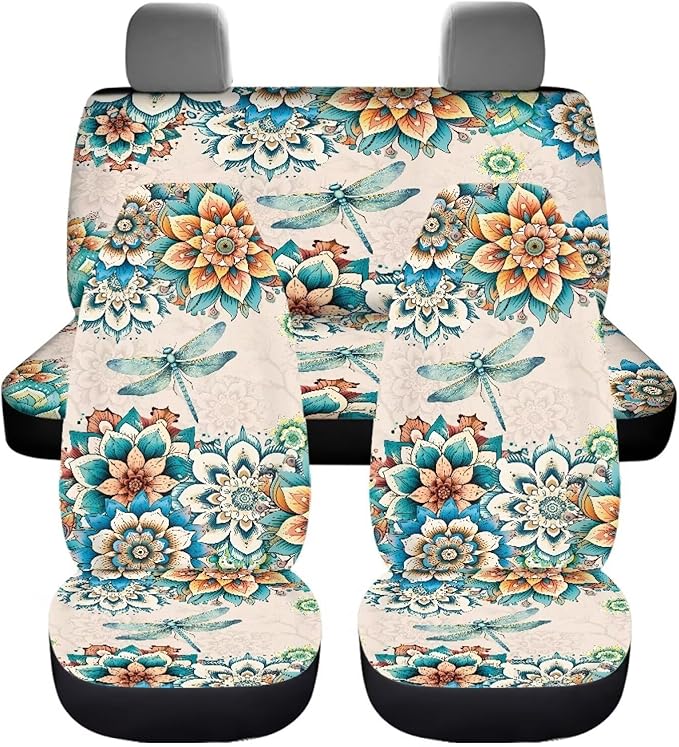 KEIAHUAN Boho Mandala Dragonfly Car Seat Cover for Women Universal Non-Slip Car Seat Protector Front/Rear Seat Cover Fits for Truck SUV Sedan Van