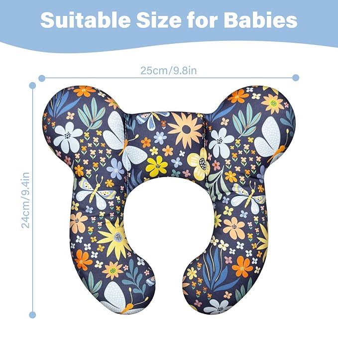 Baby Neck Pillows - Upgraded Toddler Travel Cushion for Toddler Head and Neck, Infant Neck Pillow for Car Plane Stroller Pushchair - Flower B