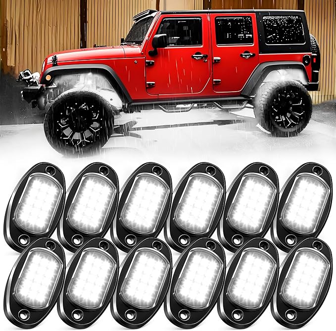 MICTUNING 2026 Upgraded White Rock Lights Super Bright Underglow Lighting Kit - 180 LEDs 12 Pods Pure White Led Rock Light, Extensible Underbody Lights for Trucks ATV UTV Boat