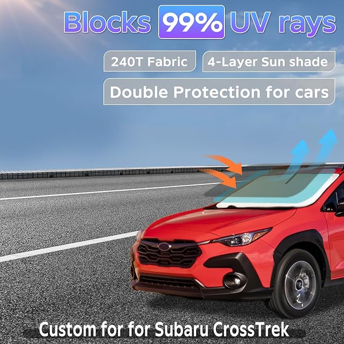 Sun Shade Sunshade for Subaru CrossTrek 2018-2024 2025 2026 Windshield Cover, 4-Layers Sun Shield 250T Silver Coating Sun Visor Crosstrek, 2.0i Premium Limited Wagon Car Accessories