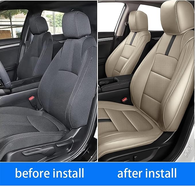 AOMSAZTO Custom Fit Seat Covers for Honda Civic: Hatchback 2022 2023 2024 Sport/LX &Hatchback Hybrid Sport 2025 Full Set Faux Leather Breathable Waterproof Car Seats Covers Beige