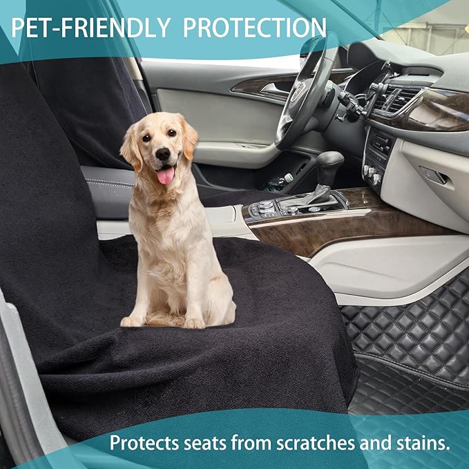 Car Seat Covers Universal Car Protective Front Seat Covers Washable Non-Slip Seat Protectors for Gym Workouts,Waterproof and Sweatproof Towel Seat Covers for Cars,Trucks, Jeeps (Black)