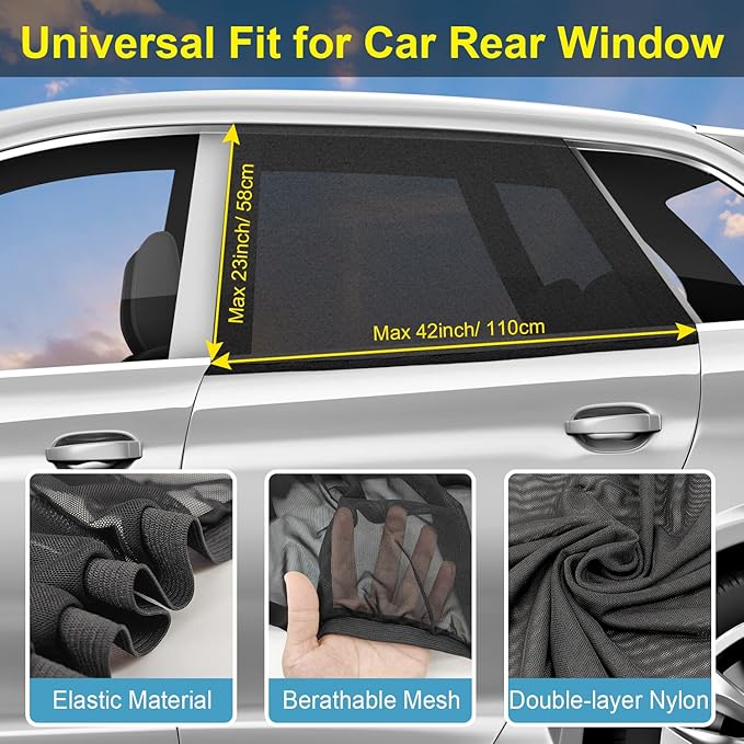 Car Window Shades for Baby, 2 Pack Car Sun Shade for Baby Kids Adults Pet, Large Size Mesh Covers Rear Side Sun Shades for SUV MPV Block UV Rays & Privacy Protection(42"x23")
