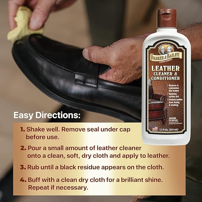 Parker & Bailey Leather Cleaner & Conditioner – Restores & Conditions, Cleaner For Upholstery or Car Interior, Car Seat Cleaner, Faux, Furniture, Handbags, Shoes & More 12oz