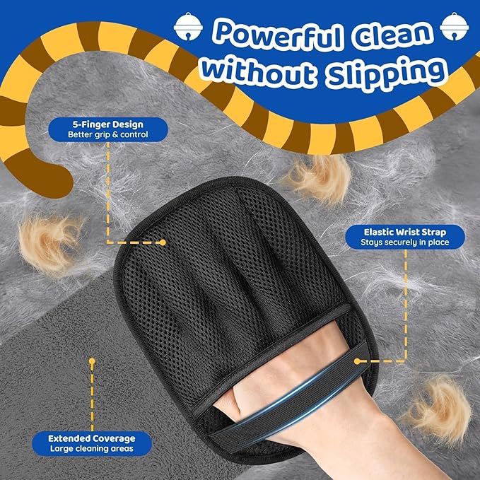 SmartTrends-2 Packs Pet Hair Removal Glove for Dogs & Cats, Five-Finger Ergonomic Grip Reusable & Washable Pet Hair Removal Tool, Lightweight Portable Dog Hair Remover for Couch, Carpet, Bed, Cloth