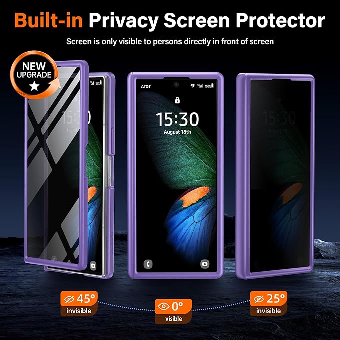 MOBOSI for Samsung Galaxy Z Fold 7 Case with Privacy Screen Protector, [Compatible with Magsafe], [Built-in Kickstand & Full Body Hinge Protection] Magnetic Slim Phone Case for Z Fold7, Purple